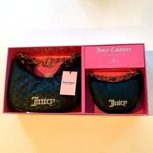Juicy Couture Hold Up 2 pc Hobo Crossbody & Mini Crescent Coin Purse New